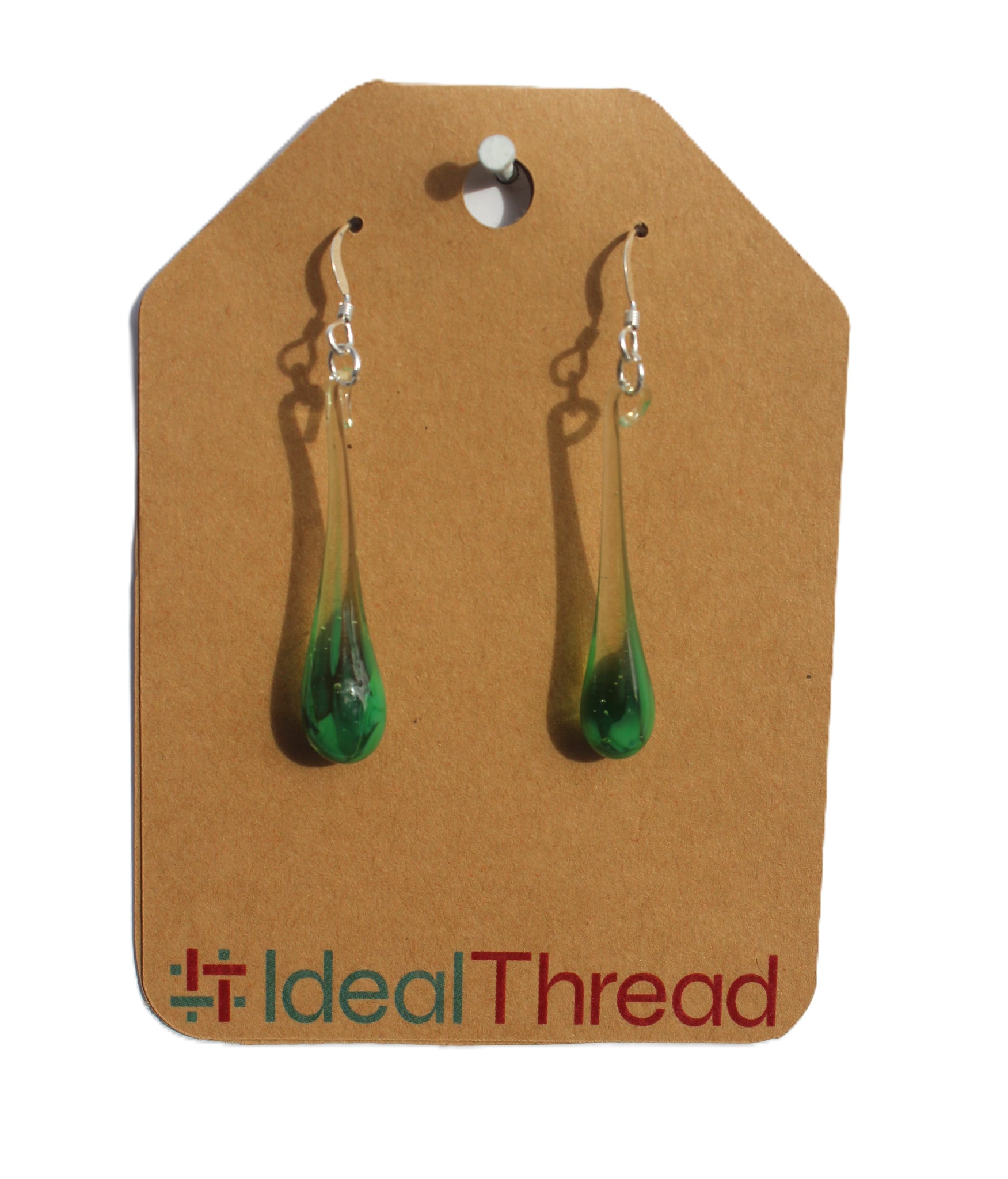 Recycled Glass Dew Drop Earrings: Green