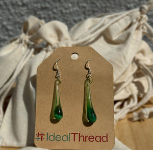 Recycled Glass Dew Drop Earrings: Green