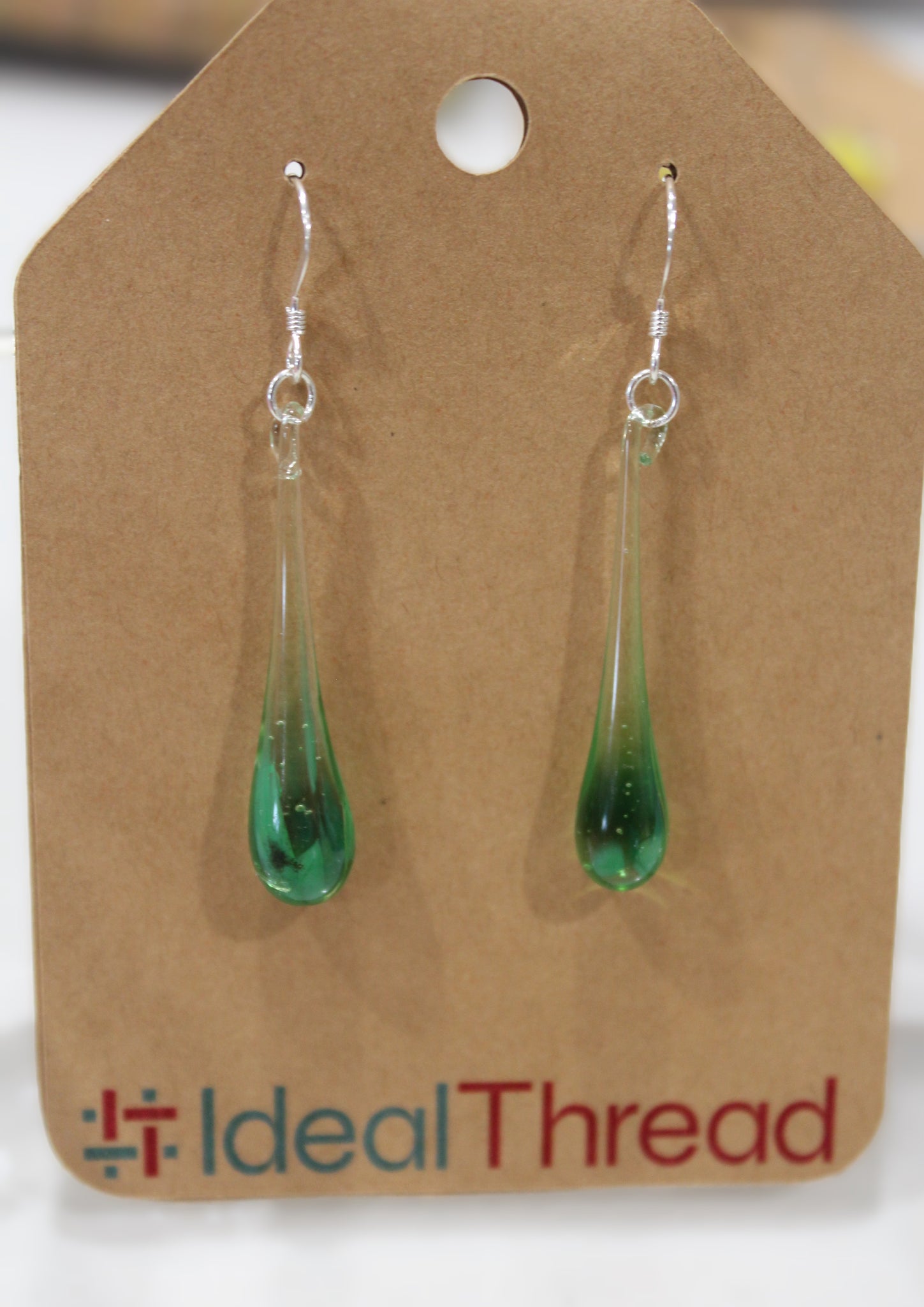Recycled Glass Dew Drop Earrings: Green