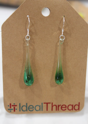 Recycled Glass Dew Drop Earrings: Green