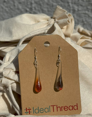 Recycled Glass Dew Drop Earrings: Red/Orange