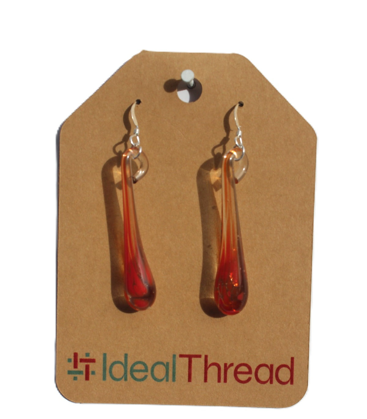 Recycled Glass Dew Drop Earrings: Red/Orange